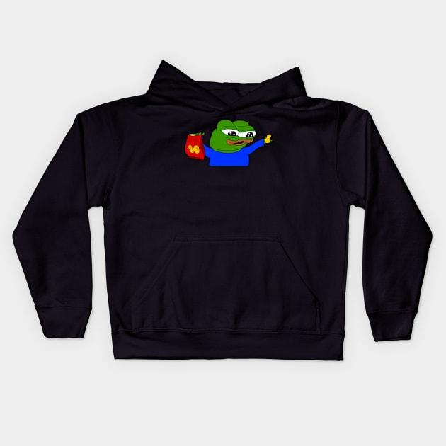 Pepe With Potato Chips Kids Hoodie by Lean Mean Meme Machine